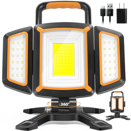 Tresda 30W Rechargeable Work Light, 3000 Lumen Magnetic Work Light Battery Powered, Waterproof Portable Cordless Job Site Lighting for Construction Site, Workshop, Garage, Camping, and Car Repairing