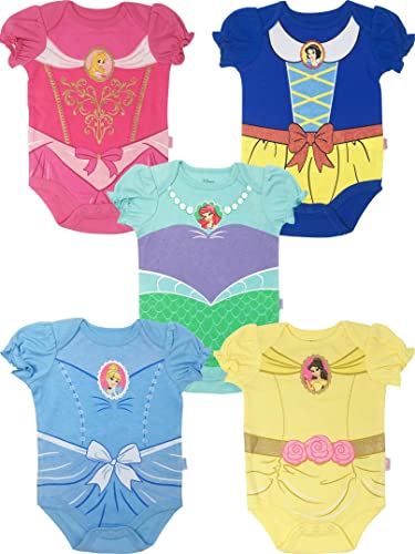 Disney Princess Ariel Belle Cinderella Snow White Sleeping Beauty Newborn Baby Girls 5 Pack Bodysuits Princess 0-3 Months