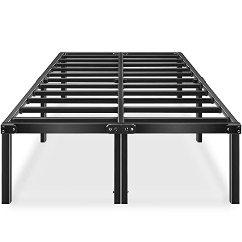 HAAGEEP 18 Inch Queen Bed Frame No Box Spring Needed High Platform Bedframes with Storage Size Black Metal
