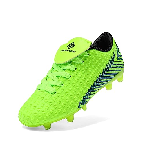 DREAM PAIRS Boys Girls Outdoor Soccer Cleats Football Shoes NEON Green Black Size 6 Big Kid MEGA-2K