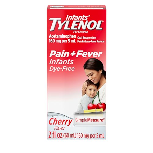 Tylenol Infants Liquid Pain Relief and Fever Medicine, Oral Suspension, Dye-Free Acetaminophen for Sore Throat, Headache & Teething, Fever Reducer for Kids; Cherry Flavor, 2 fl. oz.; Pack of 1