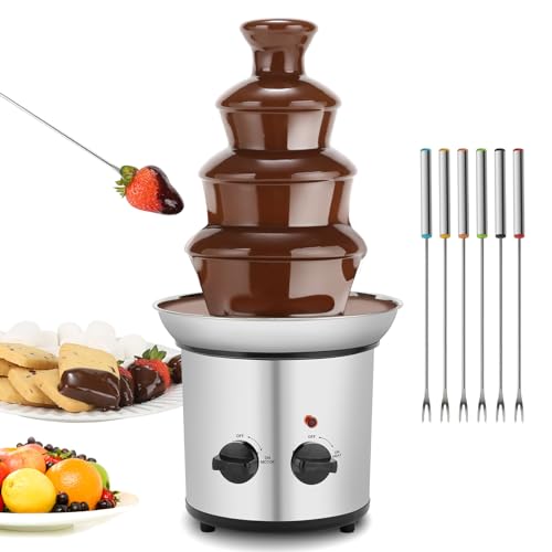 Chocolate Fountain, 4 Tiers Electric Melting Machine Chocolate Fondue Fountain Set with 6pcs Stainless Steel Forks