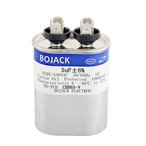 BOJACK 5 uF ±6% 5 MFD 370V/440V CBB65 Oval Run Start Capacitor for AC Motor Run or Fan Start and Cool or Heat Pump Air Conditione