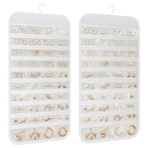 DonYeco 1-Pack Hanging Jewelry Organizer 80-Pocket Dual-sided Jewelry Storage for Earring Necklace Bracelet Ring and more, White