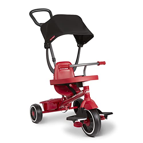 Radio Flyer Pedal & Push 4-in-1 Stroll ' N Trike, Red Tricycle, for Toddlers Ages 1-5 (Amazon Exclusive), Toddler Bike Large