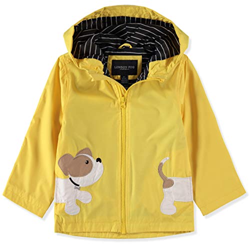 LONDON FOG Boys' Toddler Little Animal Rainslicker Rain Jacket, Yellow Puppy, 4T
