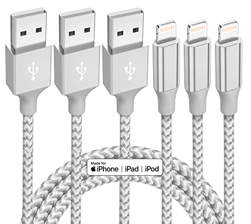 iPhone Charger 3 Pack 10 ft Apple MFi Certified Lightning Nylon Braided Cable Fast Charging Cord Compatible with iPhone 13 12 11 Pro Max XR XS X 8 7 6 Plus SE iPad and More