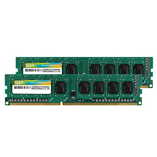 Silicon Power DDR3 16GB (2 x 8GB) 1600MHz (PC3 12800) 240-Pin CL11 1.35V / 1.5V Unbuffered UDIMM PC Computer Desktop Memory Module Ram Upgrade