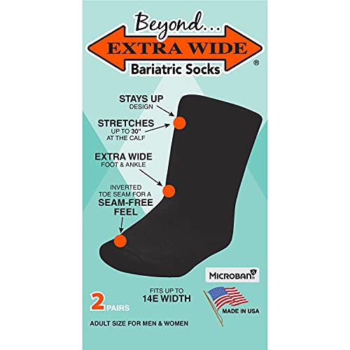 Bariatric Sock for Extreme Lymphedema. Stretches up 30' (2 Pairs) (Black)
