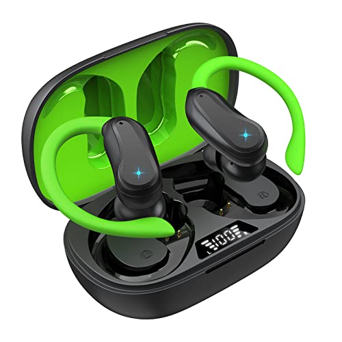 Wireless Bluetooth Earbuds Headphones 9Hrs Single Playtime IPX7 Waterproof in-Ear Earphones with Earhooks,Sweat Resistant Ear buds with microphone Hi-Fi Stereo for Sports/Workout/Gym (Green)