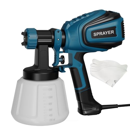 VONFORN Paint Sprayer, 700W HVLP Spray Gun with Cleaning & Blowing Joints, 4 Nozzles and 3 Patterns, Easy to Clean, for Furniture, Cabinets, Fence, Walls, Door, Garden Chairs etc. VF803 Blue