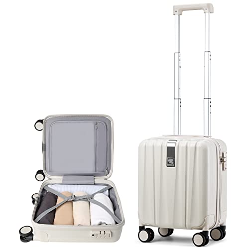 Hanke 14 Inch Underseat Carry On Luggage with Wheels, Lightweight, Waterproof, TSA-Approved, Suitcase, Ivory White
