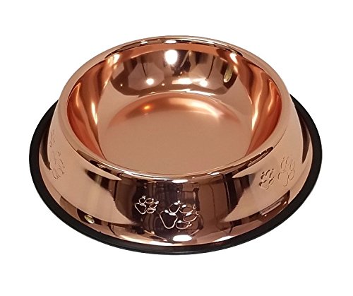 Melzon Petsentials Non-Skid Stylish Food Bowl for Your Pet, Premium Grade Stainless Steel - Elegant Bronze