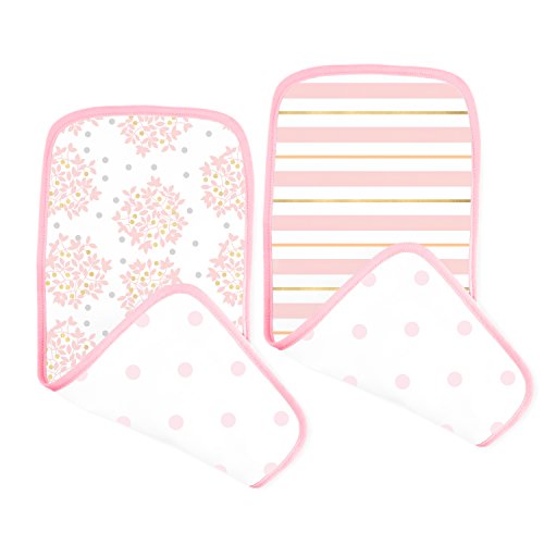 SwaddleDesigns Cotton Muslin Baby Burpies, Set of 2 Cotton Burp Cloths, Pink Heavenly Floral Shimmer