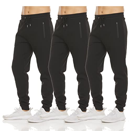 PURE CHAMP Mens 3 Pack Fleece Active Athletic Workout Jogger Sweatpants for Men with Zipper Pocket and Drawstring Size S-3XL(Large, Set 4)