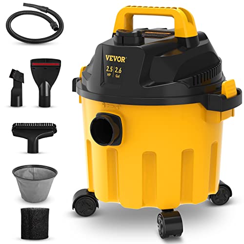 VEVOR Wet Dry Vac, 2.6 Gallon, 2.5 Peak HP, 3 in 1 Portable Shop Vacuum with Blowing Function, Attachments Storage, Perfect for Cleaning Floor, Upholstery, Gap, Car, Black/Yellow, ETL Listed