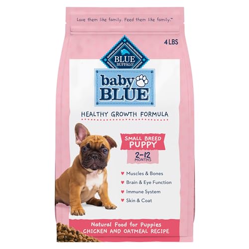 Blue Buffalo Baby BLUE Natural Small Breed Puppy Dry Dog Food, Healthy Growth Formula with DHA, Chicken and Oatmeal Recipe, 4-lb. Bag