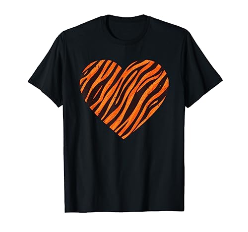 Cool Tiger Stripes For Men Women Animal Lover Heart Pattern T-Shirt