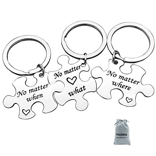 Vadaka Best Friend Keychain Set No Matter Where What When Puzzle Keychain Set of 3 Long Distance Relationship Gift Friendship Gifts for Couple Sister Teens Birthday Christmas Gift