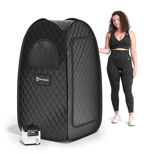 ThermoLab Portable Sauna - Premium Home Sauna Pod incl. Steamer, Chair & RGB LED Light - Indoor Sauna Tent for Recovery & Stress Relief - Steam Sauna Compact & Easy-to-Use Solution - New 2024 Model