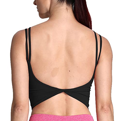 Aoxjox Women's Workout Sports Bras Fitness Padded Backless Yoga Crop Tank Top Twist Back Cami (Black, Small)