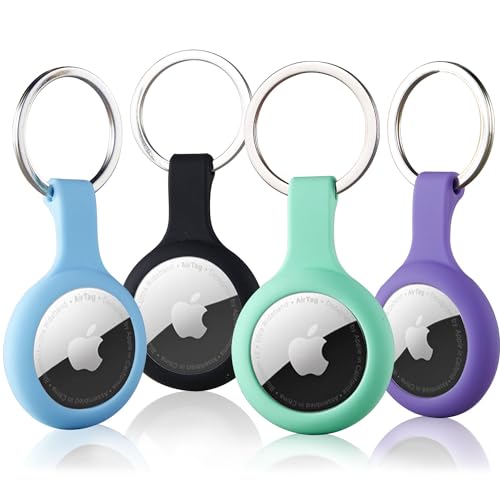 ThingsBag Airtags 4 Pack Holder Keychain, Silicone GPS Case Key Ring for Air Tags-4, Key Chain Accessories for Apple Item Finder Tracker, Itag Cover for Pet Dog Cat, Waterproof Airtag Keychain Holder