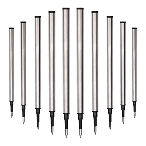 YIVONKA 10 Pieces Replaceable Ballpoint Pen Refills Medium Point Metal Refill Smooth Writing Black or Blue Ink Pen Refills 0.5 mm (10 Black 0.5mm Refills)