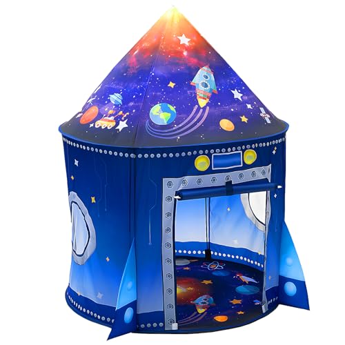WillingHeart Rocket Ship Play Tent for Kids, Astronaut Spaceship Space Themed Pretend Playhouse Indoor Outdoor Games Party Children Pop Up Foldable Tent Birthday Toy for Boys Girls Toddler Baby