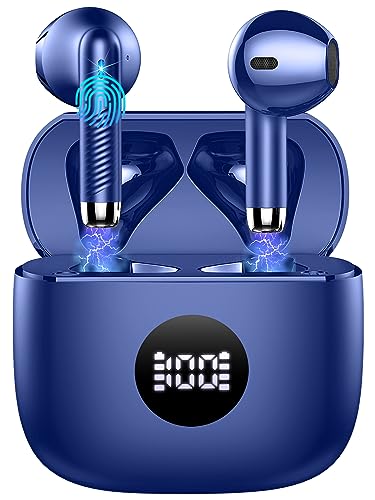 Bluetooth 5.3 Earbuds with LED Display, Bass Stereo, Noise Cancelling Mic, 40H Playback - Waterproof Sports Earphones for Android/iOS