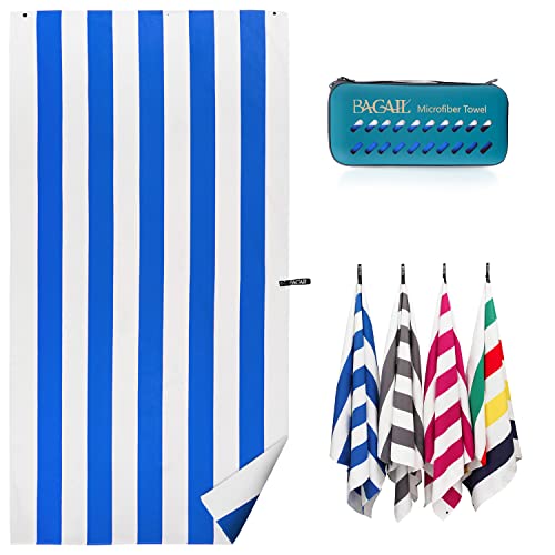 BAGAIL BASICS Microfiber Beach Towel - Extra Large Quick Dry Swimming Towel Oversized, Super Absorbent, Sand Free and Ultra Compact for Pool, Travel or Camping - 40x80 inches Dark Blue Stripe