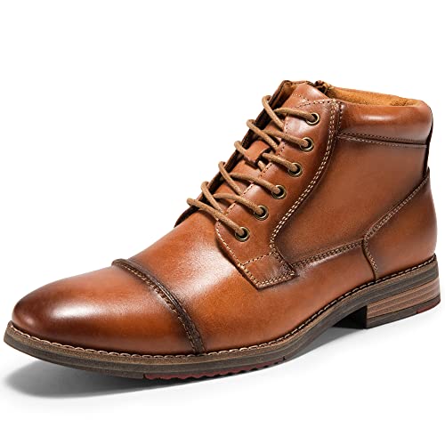 Men's Brown Leather Oxford Dress Ankle Boot Fashion Casual Mid Top Chukka Boots for Men Cap Toe Rubber Sole Lace Up Side Zip Business Work Shoe Size 10