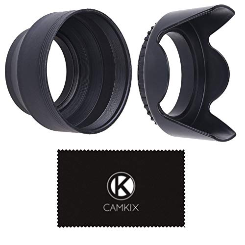 Camera Lens Hoods - Rubber (Collapsible) + Tulip Flower - Set of 2 - Sun Shade/Shield - Reduces Lens Flare and Glare - Blocks Excess Sunlight for Enhanced Photography and Video Footage