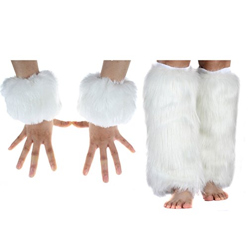 ECOSCO Faux Fur Cuffs Furry Leg Warmers and Wrist Cuff Warmer Boot Cuff,2 Pairs Set For Women Party Costumes