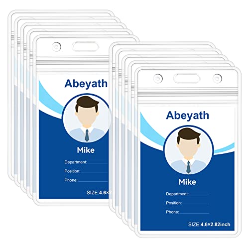 ABEYATH 10Pcs Extra Thick ID Card Name Badge Holder Heavy Duty Waterproof Clear Plastic PVC Vertical Sleeve Pocket Resealable