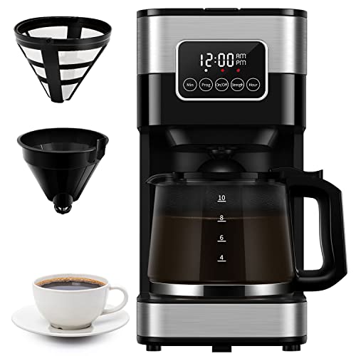 SHARDOR Coffee Maker 10-Cup Programmable Coffee Machine with Timer, Drip Coffee Pot with Auto Shut-Off, Great for Home & Office, Glass Carafe & Reusable Filter, Stainless Steel