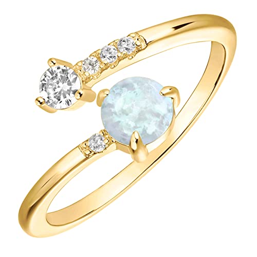 PAVOI 14K Yellow Gold Plated Adjustable Created White Opal Rings | Stacking Rings | Gold Rings for Women