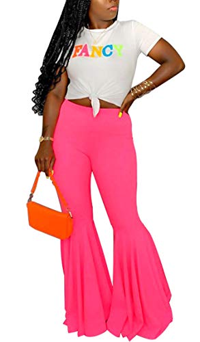 Aro Lora Women's Plus Size High Waist Ruffle Casual Party Club Flare Bell Bottom Pants XX-Large Pink