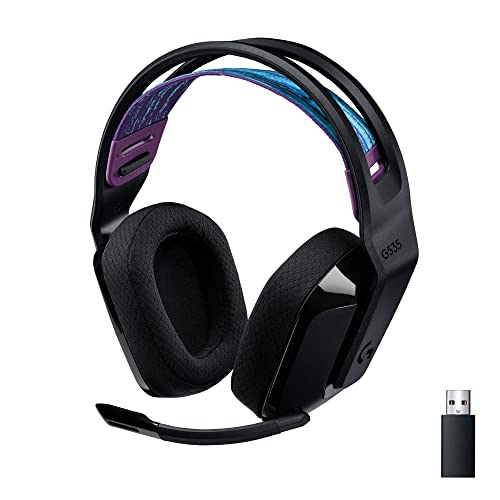 Logitech G535 Lightspeed Wireless Gaming Headset - Lightweight on-Ear Headphones, flip to Mute mic, Stereo, Compatible with PC, PS4, PS5, USB Rechargeable - Black (Renewed)
