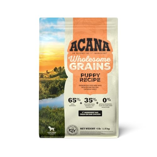 ACANA Wholesome Grains Dry Dog Food, Puppy Recipe, Real Chicken, Eggs and Turkey Dog Food Recipe, 4lb