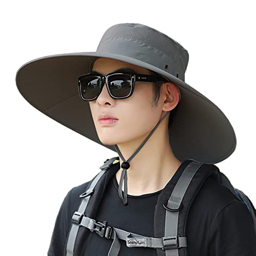 6' Wide Brim Sun Protection Hat Outdoor Unisex Ventilated Bucket Hats for Hiking Beach Fishing Safari Garden Lawn Yard Work Kayaking,Dark Grey