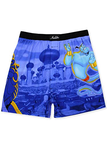 Disney Aladdin Genie Jafar Mens Briefly Stated Boxer Lounge Shorts (Large, Blue/Multi)