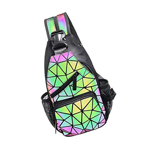 PYFK Geometric Backpack Luminous Holographic Purse Color Changes Flash Reflective Bag For Cycling Fashion Sling Bag for Women(Prism)
