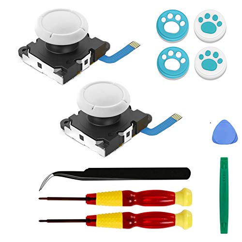 Veanic 2-Pack White Replacement Joystick Analog Thumbstick Part for Switch Lite Joy-Con Controller - with Repair Tool Kit Y00, +1.5 Cross Screwdriver, Pry Tools, 4 Caps