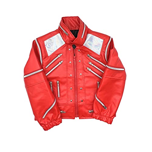 MJ Jackson Beat It Red Jacket Children Kids Jacket Costumes for Perfromance Party Imitate Birthday (9T)