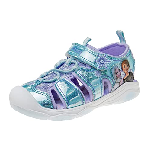 Disney Girls Frozen LED Light Up Sandals Closed Toe - Outdoor SlipOn Quick Dry Waterproof Shoe - Light Blue Lilac (size 8 Toddler)