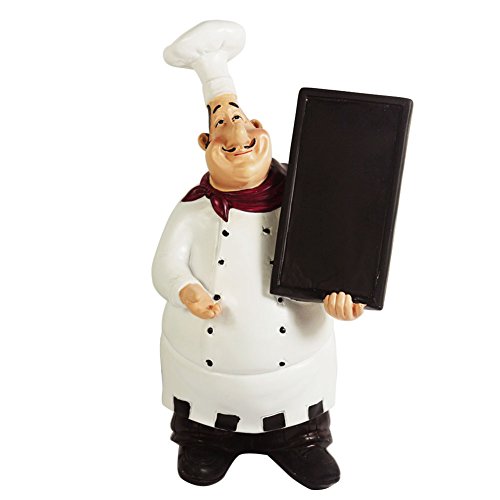 KiaoTime 98915HB Italian Chef Figurines Kitchen Decor with Chef Chalkboard Counter Top Chef Figurine Collectible Kitchen Chef Decor Statue