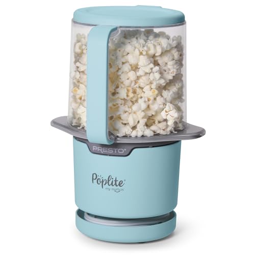 Presto 04811 PopLite My Munch Hot Air Popcorn Popper - Personal Sized, Built-In Serving Bowl, Compact Design, 8 Cups, Blue