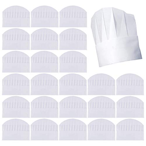 Aulufft Kids Chef Hats 50 Pack Disposable 8 Inch Paper Chef Hats, White Chef Toques Caps for Kids Home Kitchen, Baking and Party Favors