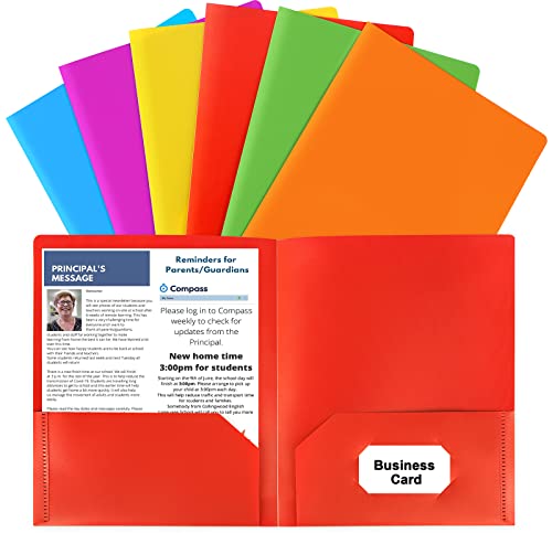 HABGP Plastic Folders with Pockets, 6 Color Heavy Duty Two Pocket Folder Business Card Holder for Office High School