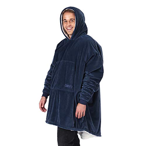 THE COMFY Original | Oversized Microfiber & Sherpa Wearable Blanket, Seen On Shark Tank, One Size Fits All (Blue)
